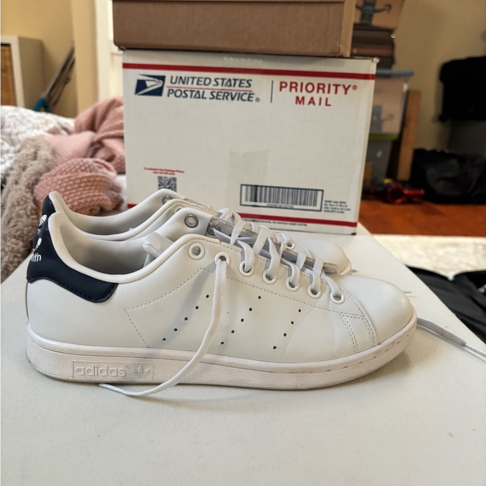 Adidas White and Navy Stan Smiths - Picture 3 of 11